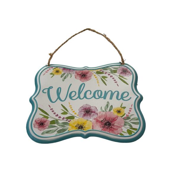 Metal Welcome Flower Spring & Summer Wreath Sign Attachment, Wood Door Hanger - Picture 2 of 4